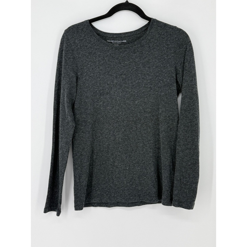Majestic Filatures Euro Summer Grey Cashmere Cotton Long Sleeve Tee XS Coastal‎